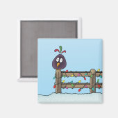 Seizoenen Groeten Cartoon Bird op Fence Magneet (Voorkant / Achterkant)