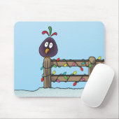 Seizoenen Groeten Cartoon Bird op Fence Muismat (Met muis)