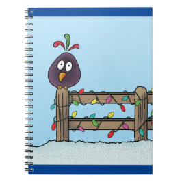 Seizoenen Groeten Cartoon Bird op Fence Notitieboek