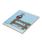 Seizoenen Groeten Cartoon Bird op Fence Tegeltje (Zijkant)