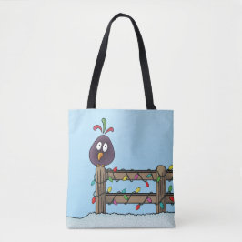 Seizoenen Groeten Cartoon Bird op Fence Tote Bag