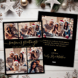 Seizoenen Groeten Chic Zwart Goud Script 5 Foto Feestdagenkaart