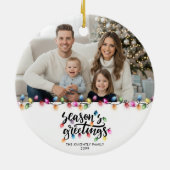 Seizoenen Groeten Een Foto Kerstverlichting Keramisch Ornament (Achterkant)