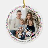 Seizoenen Groeten Een Foto Kerstverlichting Keramisch Ornament (Voorkant)