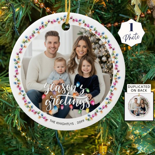 Seizoenen Groeten Een Foto Kerstverlichting Keramisch Ornament