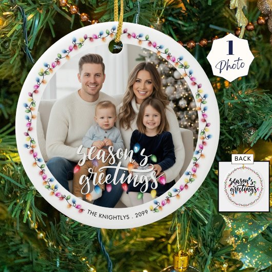 Seizoenen Groeten Foto Kerstverlichting Keramisch Ornament