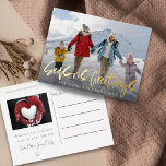 Seizoenen Groeten Gold Folie & Foto Folie Feestdagen Briefkaart<br><div class="desc">Modern en eenvoudig wenskaart met stijlvolle 'Seasons Greetings' tekst in luxe echte gouden folie. Personaliseer met één foto op de voorkant en één op de achterkant. Voeg uw aangepaste bericht, familienaam of vakantiewensen toe voor een echt unieke en feestelijke kaart. Perfect voor het delen van warme vakantie groeten met een...</div>