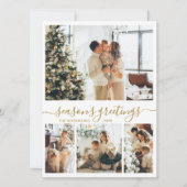 Seizoenen Groeten Gold Script 4 Foto Kerstmis Feestdagenkaart (Voorkant)