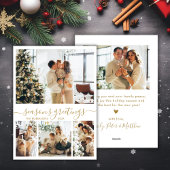 Seizoenen Groeten Gold Script 4 Foto Kerstmis Feestdagenkaart