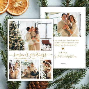 Seizoenen Groeten Gold Script 4 Foto Kerstmis Feestdagenkaart