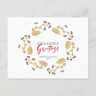 Seizoenen Groeten Gold Wreath Holiday Briefkaart