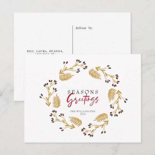 Seizoenen Groeten Gold Wreath Holiday Briefkaart (Voorkant / Achterkant)