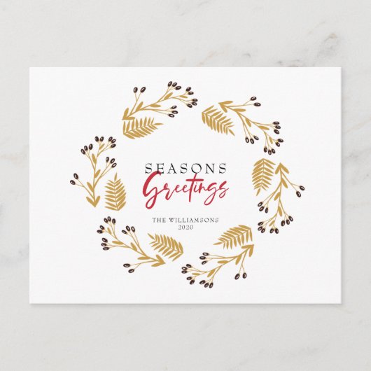 Seizoenen Groeten Gold Wreath Holiday Briefkaart (Voorkant)
