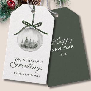 Seizoenen Groeten Kerst Waterverf Ornament Cadeaulabel