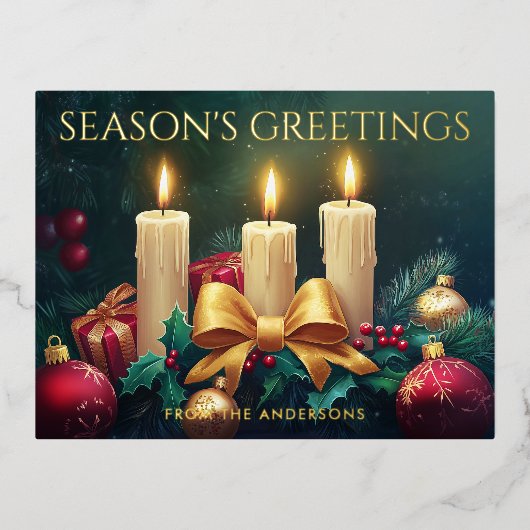 Seizoenen Groeten Kerstkaarsen  Folie Feestdagen Briefkaart (Voorkant)