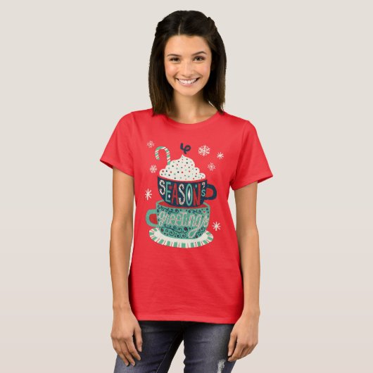 Seizoenen groeten Kerstmis vakantie feestelijk T-shirt (Voorkant volledig)