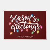 Seizoenen Groeten Kerstverlichting Naam Rood Deurmat (Voorkant)