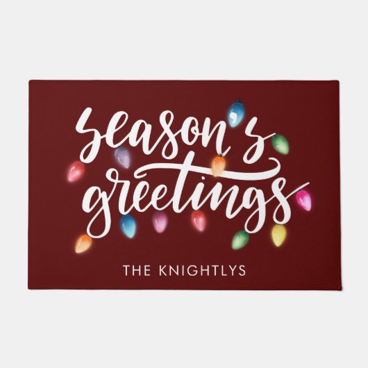 Seizoenen Groeten Kerstverlichting Naam Rood Deurmat (Voorkant)