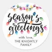 Seizoenen Groeten Kerstverlichting van Naam Ronde Sticker (Voorkant)