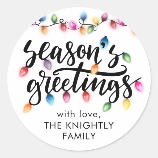 Seizoenen Groeten Kerstverlichting van Naam Ronde Sticker (Voorkant)