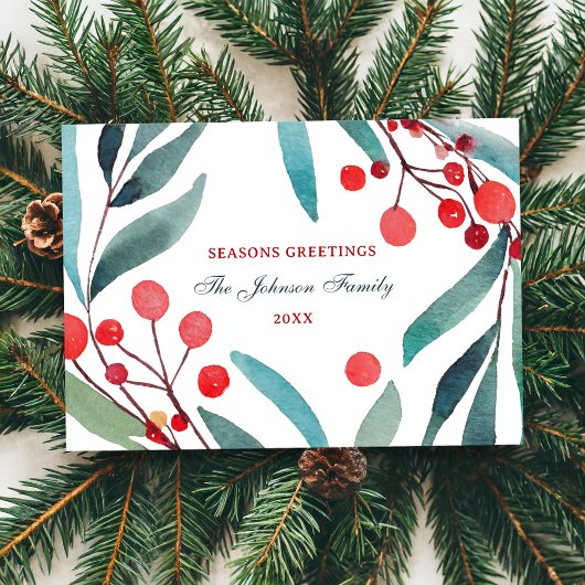 Seizoenen Groeten Modern Minimal Waterverf Floral Feestdagenkaart