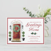 Seizoenen Groeten Nieuw Huis Rode Waterverf Door Feestdagenkaart (Staand voorkant)