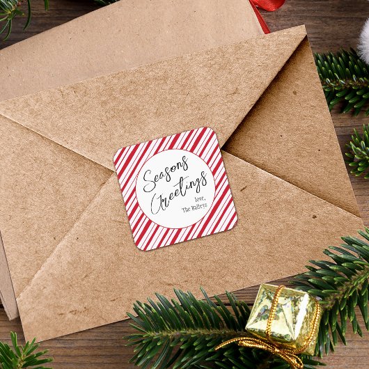 Seizoenen Groeten Pepermunt Stripe Kerstmis Vierkante Sticker