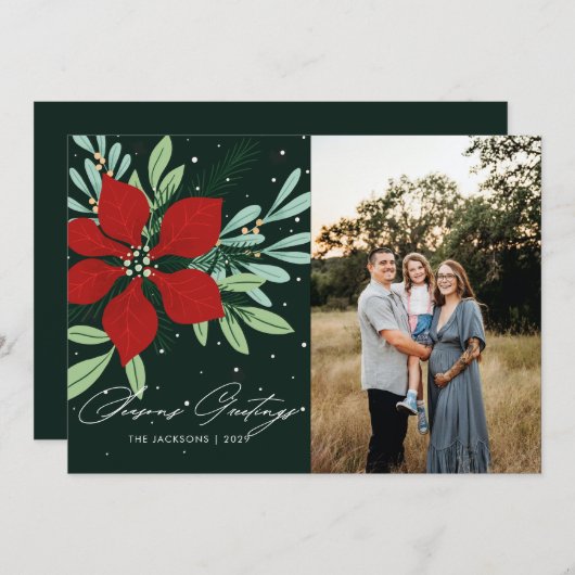 Seizoenen Groeten Poinsettia Kerstmisontwerp Feestdagenkaart (Voorkant / Achterkant)