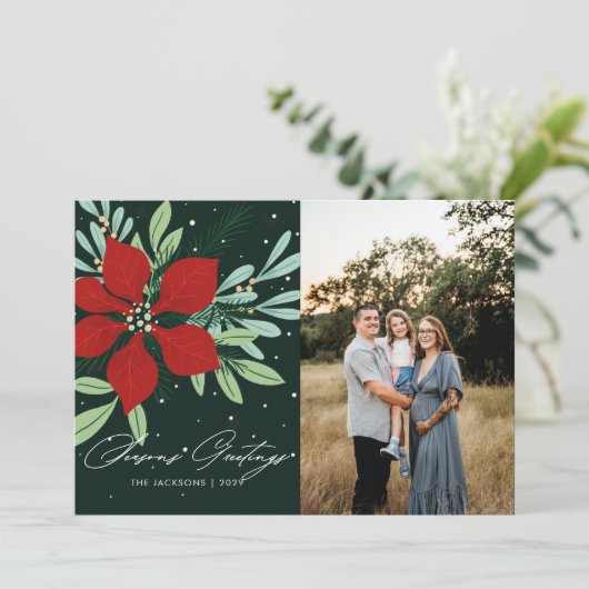Seizoenen Groeten Poinsettia Kerstmisontwerp Feestdagenkaart (Staand voorkant)