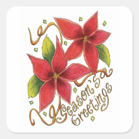Seizoenen Groeten Poinsettias Kerst stickers (Voorkant)