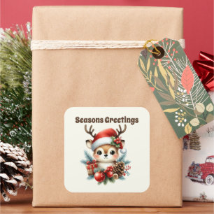 Seizoenen Groeten rendier Kerstmis Vierkante Sticker