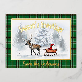 Seizoenen Groeten Rendier Sleigh Folie Uitnodiging Briefkaart