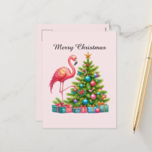 Seizoenen Groeten roze flamingo Feestdagenkaart