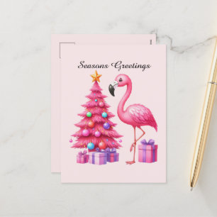 Seizoenen Groeten roze flamingo Feestdagenkaart
