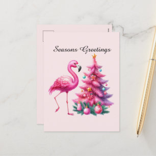 Seizoenen Groeten roze flamingo Feestdagenkaart