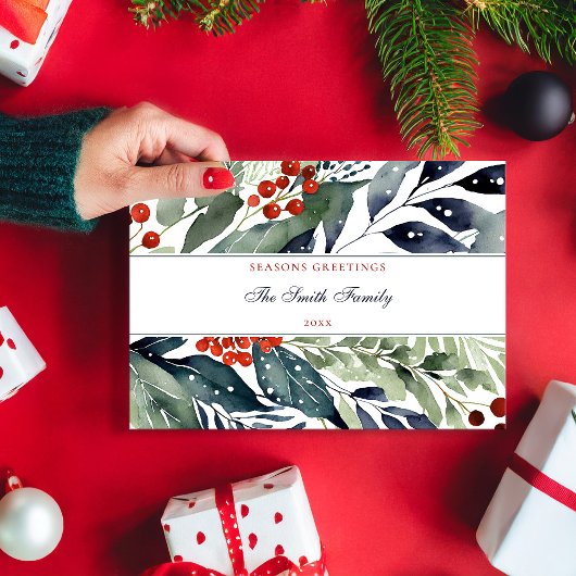 Seizoenen Groeten Waterverf Groen Kerstmis Feestdagenkaart