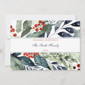 Seizoenen Groeten Waterverf Groen Kerstmis Feestdagenkaart (Voorkant)