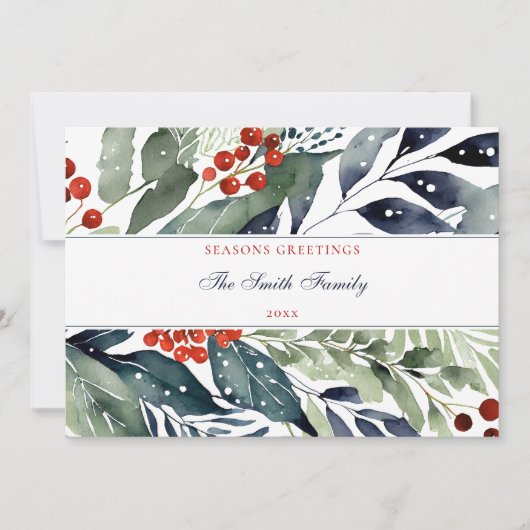 Seizoenen Groeten Waterverf Groen Kerstmis Feestdagenkaart (Voorkant)
