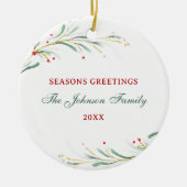 Seizoenen Groeten Waterverf Groen Kerstmis Keramisch Ornament (Voorkant)