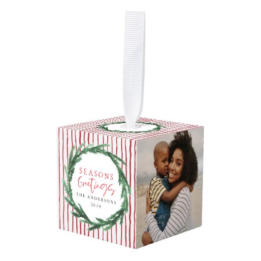 Seizoenen Groeten waterverf krans + streep foto Decoratie (Voorkant hoekig)