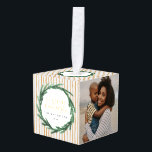 Seizoenen Groeten waterverf krans   streep foto Decoratie<br><div class="desc">Seizoenen Groeten waterverf krans   streep foto kubus decoratie. Het is een ideaal cadeau voor een familieherinnering. Rood en groen feestelijk vakantieontwerp.</div>