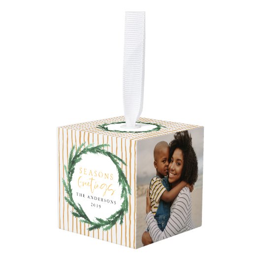 Seizoenen Groeten waterverf krans + streep foto Decoratie (Voorkant hoekig)