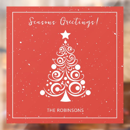 Seizoenen Groeten Witte kerstboom op rood Raamsticker (Vel 2)