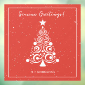 Seizoenen Groeten Witte kerstboom op rood Raamsticker (Vel 3)