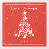 Seizoenen Groeten Witte kerstboom op rood Raamsticker (Vel)