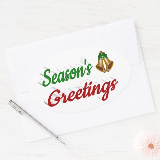 Seizoenen groetings blaast het groene kerstschrift ovale sticker (Envelop)