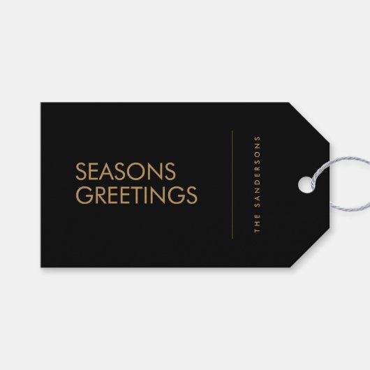 Seizoenen Groetings Black en Gold Holiday Cadeaulabel (Voorkant (Horizontaal))