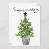 Seizoenen Groetings Black White Kersttree Kaart (Voorkant / Achterkant)
