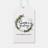 Seizoenen Groetings Familie Monogram Kerst Cadeaulabel (Voorkant)