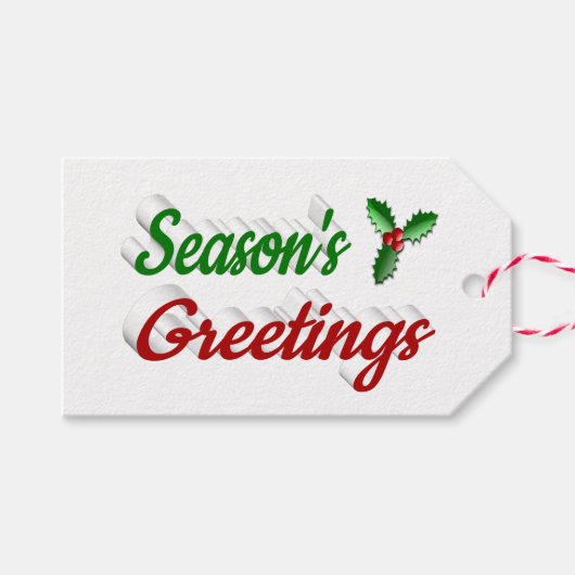 Seizoenen Groetings Holly Kerstred groen script Cadeaulabel (Voorkant (Horizontaal))